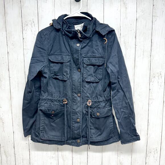 Fat Face Jacket Women Size 10 Navy Zip Button Hooded Utility Cinch Waist Pockets - Picture 1 of 6